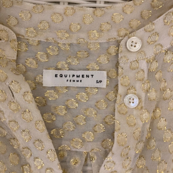 Equipment Cream Gold Polka Dot Silk Blend Button Down Blouse - Picture 6 of 7